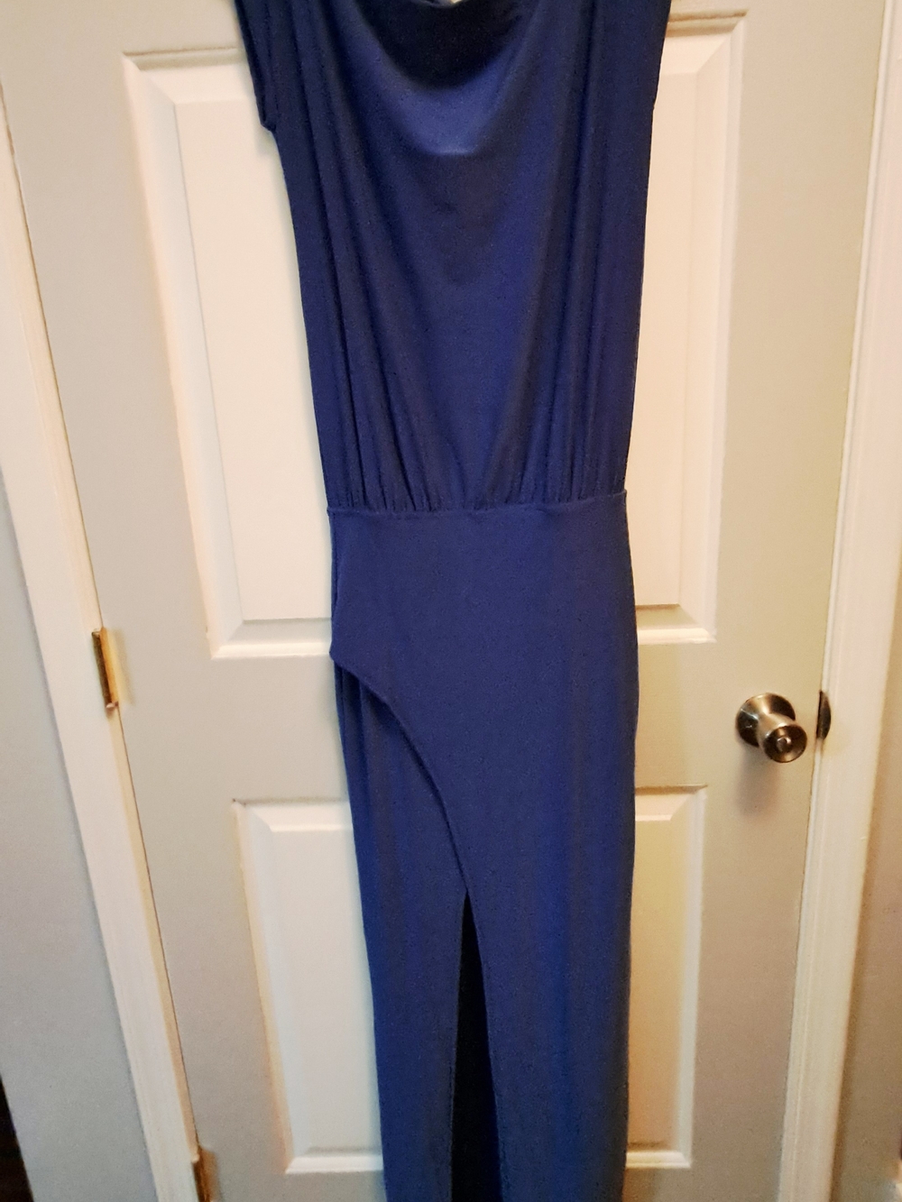 Elegant Royal Blue Sleeveless Dress with Front Slit